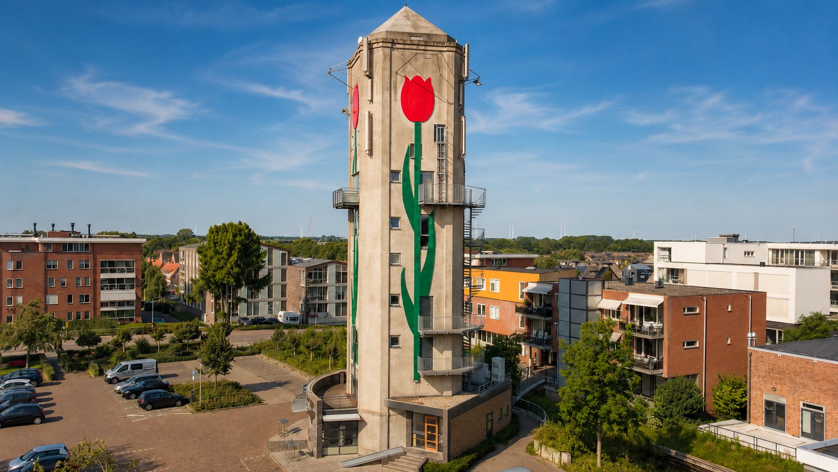De Watertoren met tulpen-muurschildering in Roelofarendsveen